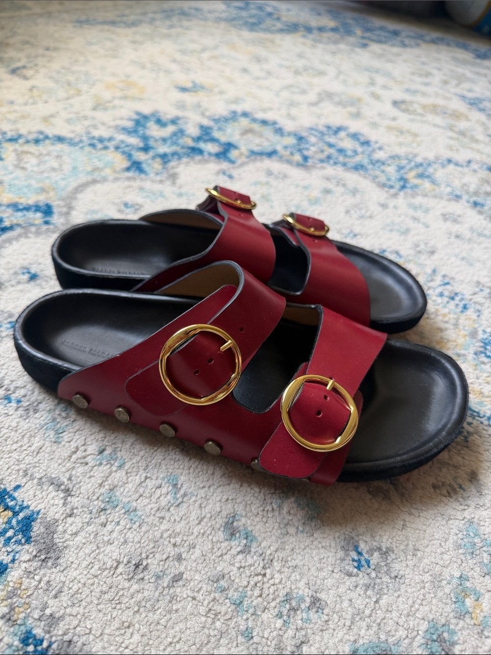 Isabel Marant Lennyo Red Leather Double-Buckle Sandals